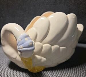 Vntg Goose Planter Wearing Blue/white Bonnet 5" Tall 7" Long 4.5" Wide
